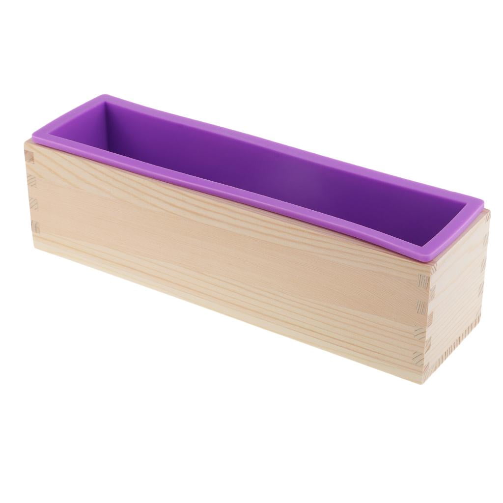Milageto 900ml/1.2kg Silicone Soap Loaf Mould Wood Box DIY Soap Candle Making Supply Tool Purple