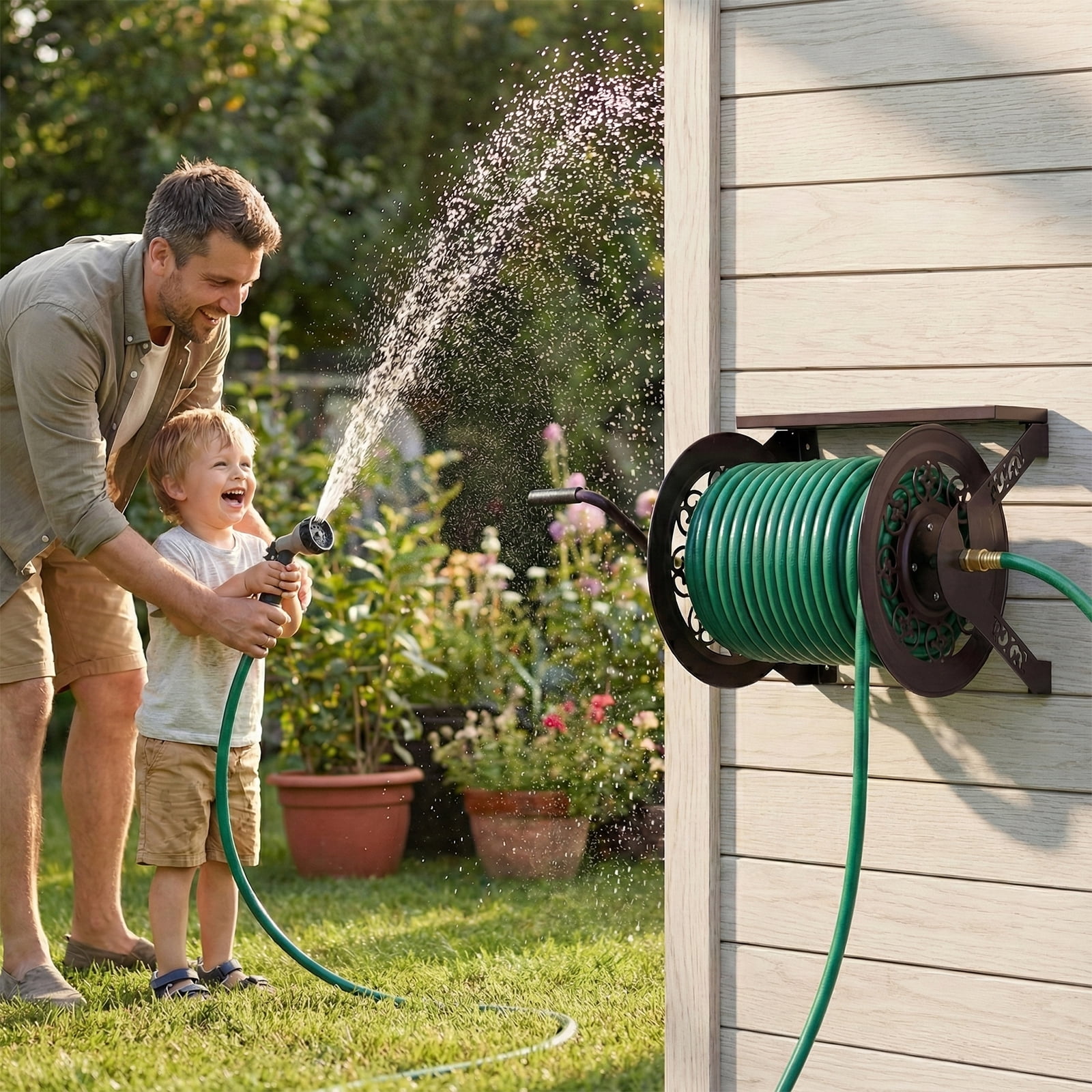Ktaxon Exclusive Design Wall Mount Hose Reel, Retro Brown Iron Construction with Patented Smooth Winding System