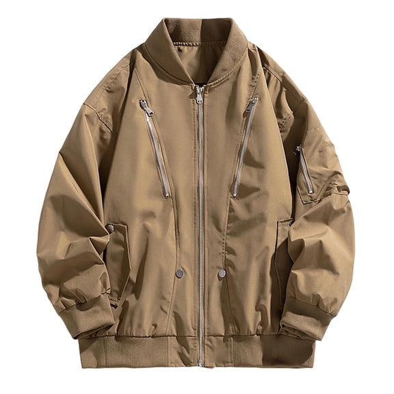 Levmjia Men's Flight Jacket Casual Plus-Size Polyester Multi-Pocket Zipper Outerwear Fashionable Sizes M-4XL Streetwear Comfort Fit Multiple colors to choose from Coffee