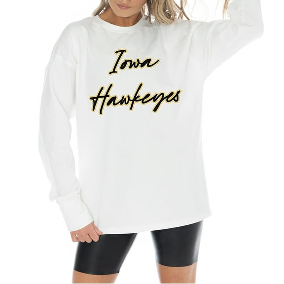 Women's Gameday Couture White Iowa Hawkeyes Midweight Oversized Long Sleeve T-Shirt
