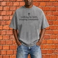 thumbnail image 5 of Mens Christian Graphic T Shirts - 'Walking By Faith Tripping Constantly' Vintage Acid Wash Tshirt Oversized Faith Quote Religious Casual Tops for Streetwear Summer Vacation, 5 of 7