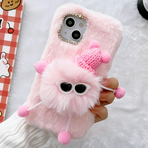 Dteck Case for iPhone 11, Girly Faux Fur Case Fluffy Furry Shockproof Protective Phone Cover for Apple iPhone 11,Pink