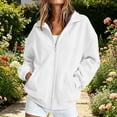 thumbnail image 2 of hoksml Women's Drop Shoulder Full Zip Hoodless Jacket, Stand Collar Casual Sweatshirt with Pockets, Loose Fit Long Sleeve Top, 2 of 8