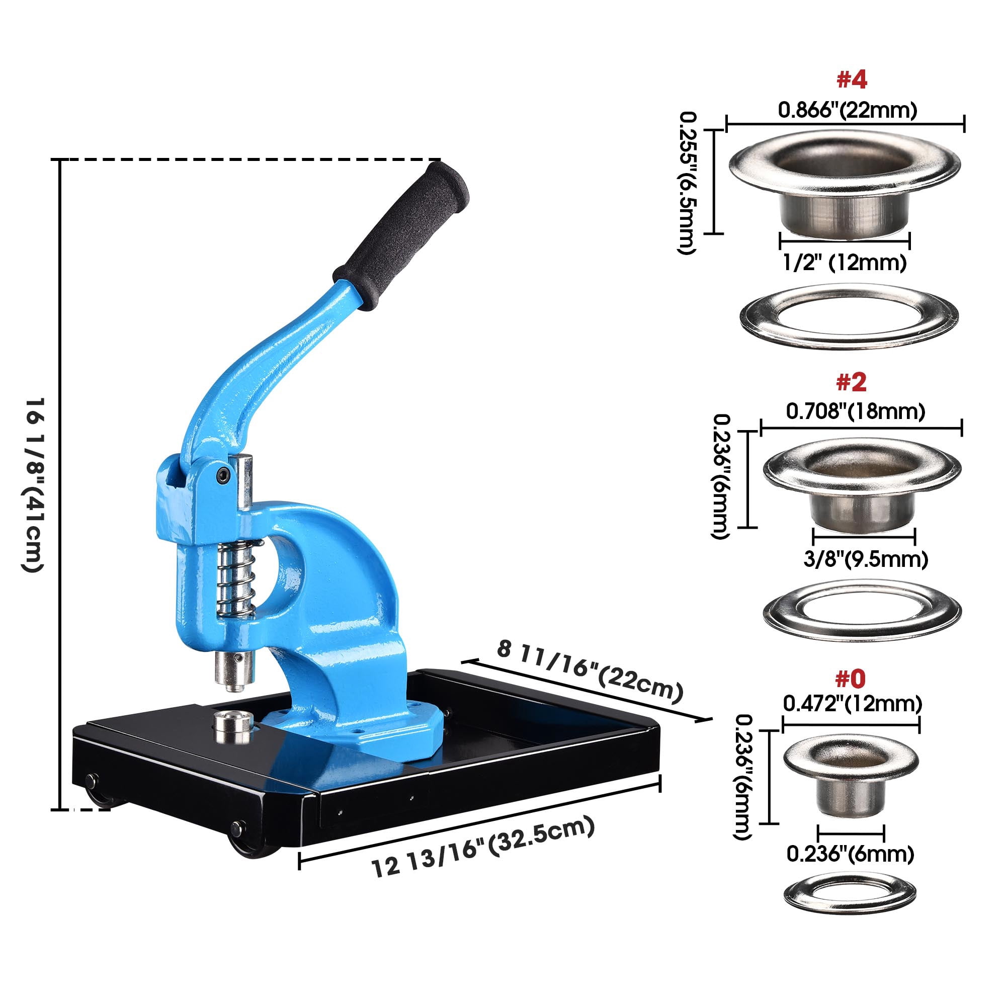 Yescom 1/4" 3/8" 1/2" Grommet Tool Kit #0 #2 #4 Grommet Press Machine with Rolling Base 900 sets of Grommets and Washers