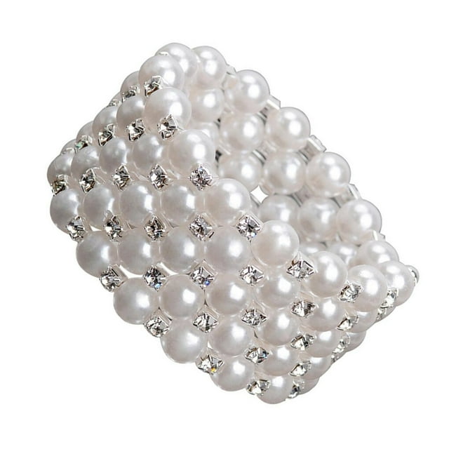 Bracelet Extensible Chic pour Femmes en Perles et Strass, Bracelet de Mariée pour Mariage de Mariée, Bal, 5 Rangées