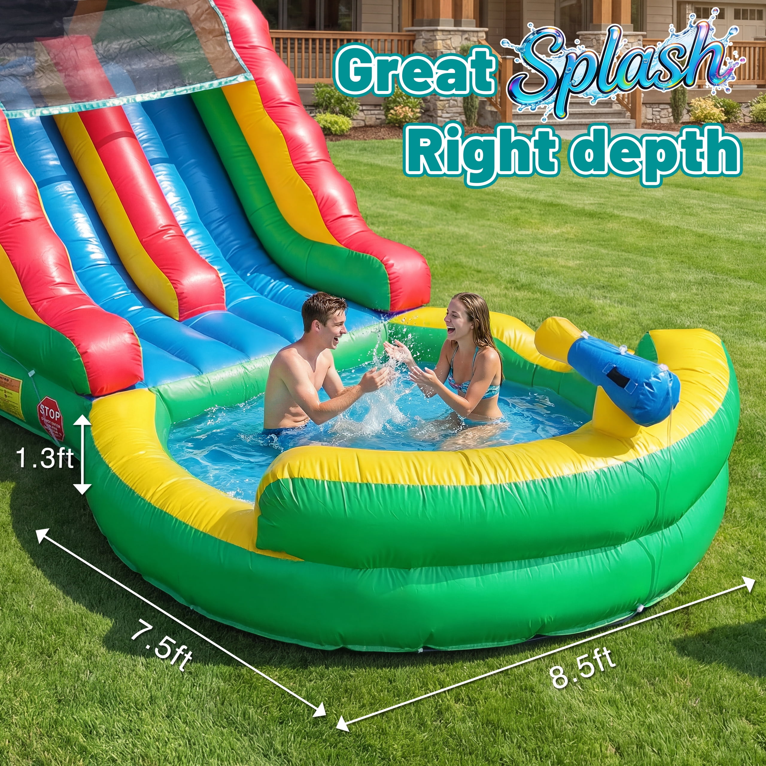 Inflatable Commercial Grade Water Slide: 22.5 ft (L) for Adults & Teenagers - Large Pool, Premium PVC, 1100W Blower, Crocodile Style - for Backyard Party Outdoor