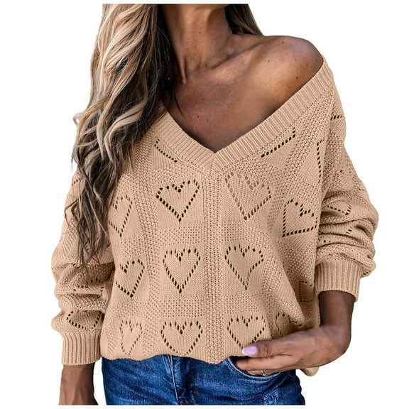 Lindreshi Sweaters for Women Fall Fashion WinterFashion Women Casual Long Sleeve Casual Solid Hollow Knit Sweater Tops