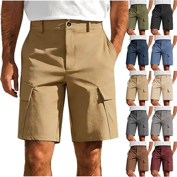 VBTAPA Men's Hiking Cargo Shorts Lightweight Casual Golf Shorts Flat Front Business Work Shorts with Multi Pockets Khaki L