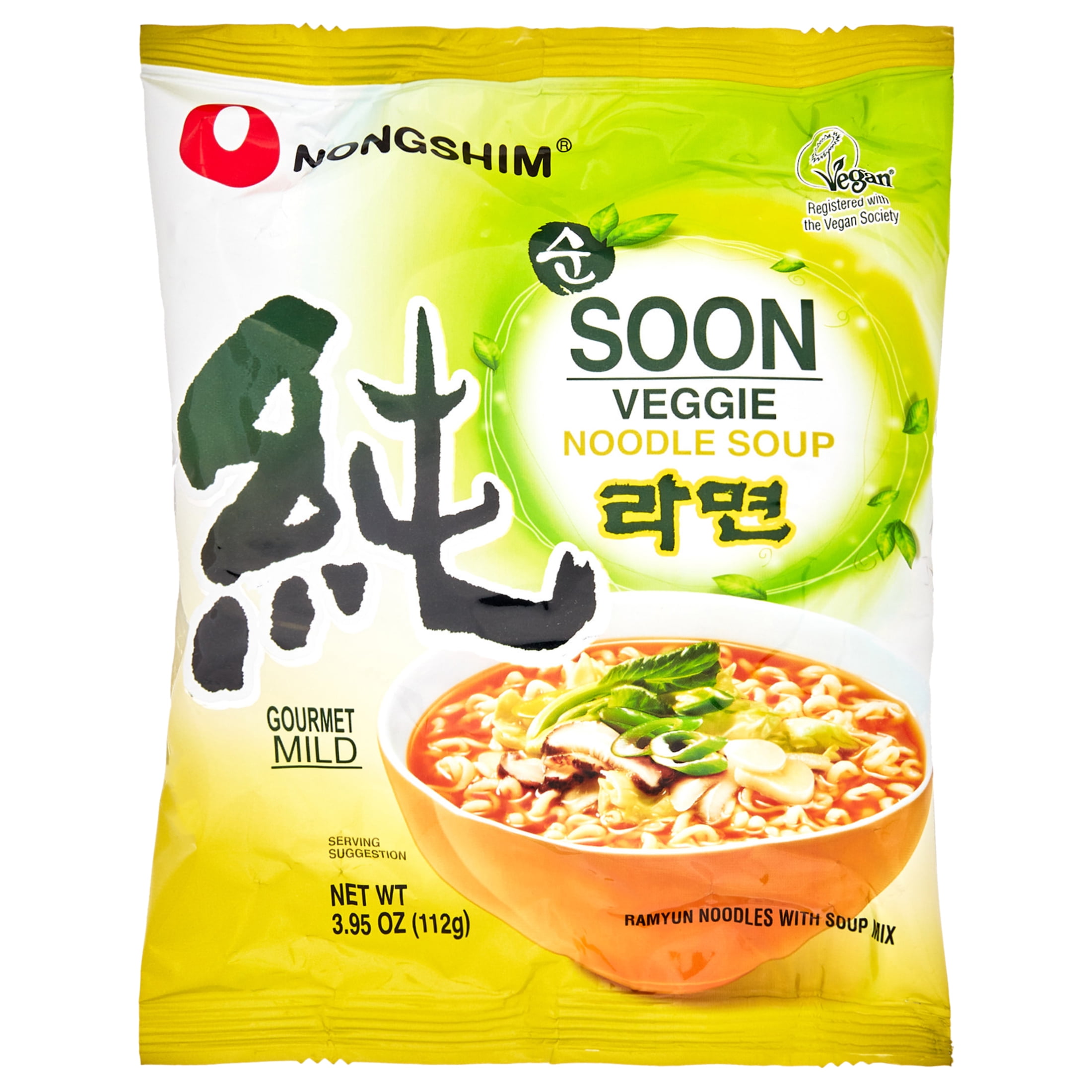 Nongshim Soon Veggie Vegan Ramen Noodle Soup, 3.95oz, 10 Count Pack