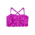 thumbnail image 6 of Aislor Girls Shiny Sequins Halter Tassel Crop Top with Mini Skirt Set Latin Jazz Salsa Samba Rumba Dancewear Hot Pink 8, 6 of 7