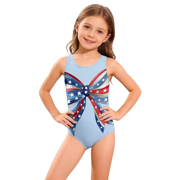 Girls One Piece Swimsuit with UPF 50 , Sizes 4-18 & Plus,Patriotic Printed Swimwear