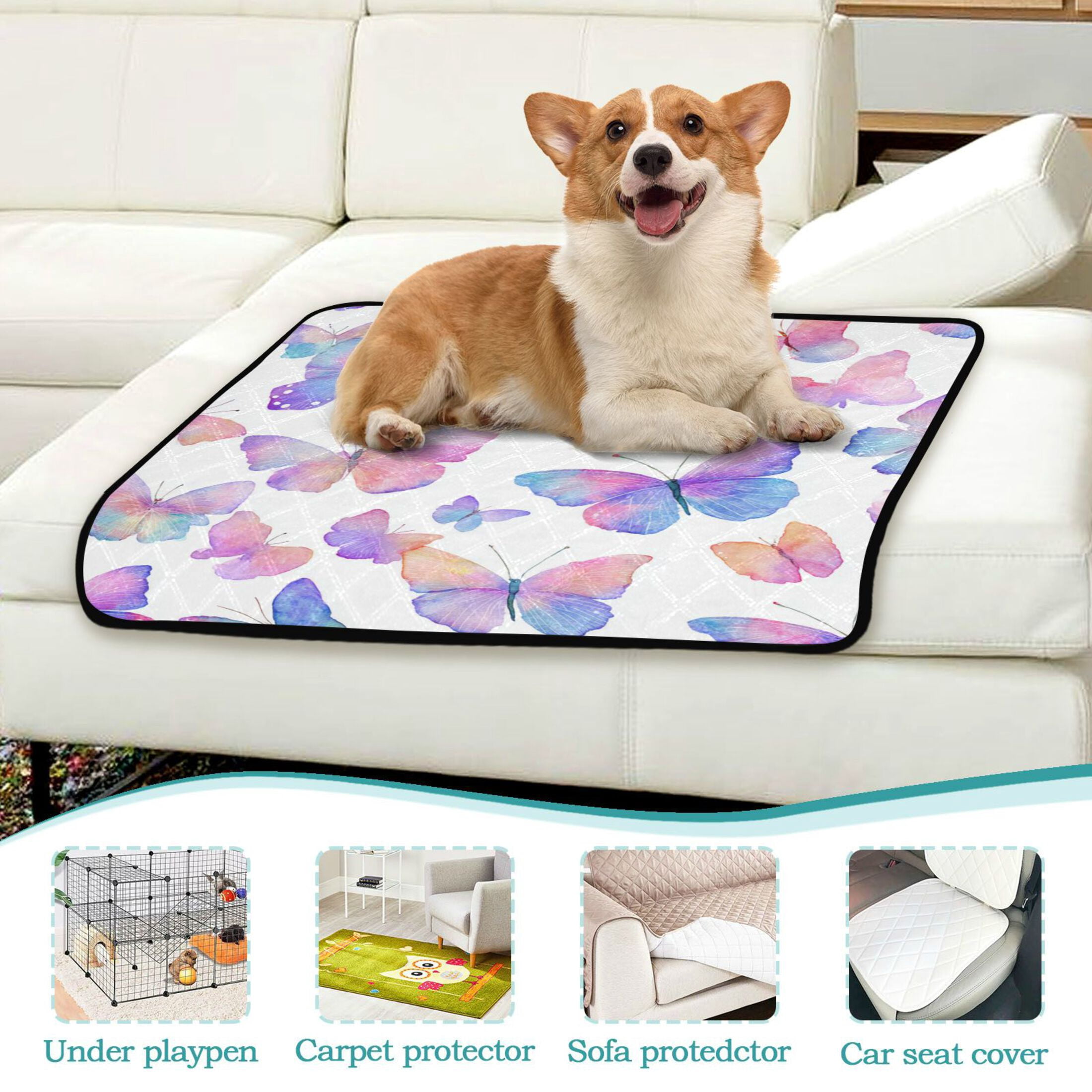 Qxltty Colorful Butterflies Cat litter Pads Pet Set of 3 Diaper Mats Center Anti-leakage Layer Absorbent Soft and Comfortable