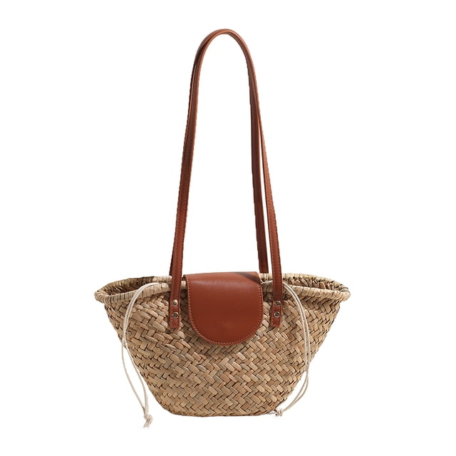 Bolso Tejido para Mujer Mano Paja Playa Sólido Verano Con Cinta Fiesta