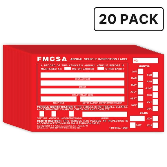 Annual Vehicle Inspection Label with Punch Boxes 20-pk. - 6" x 3.5" Aluminum, Permanent Adhesive - Meet DOT AVIR Requirements