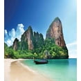 thumbnail image 3 of Tropical Duvet Cover Set, Railay Beach Krabi Thailand Small Boat Crystal Water Rock Cliff Tropical Landscape, Decorative 2 Piece Bedding Set with 1 Pillow Shams, Twin Size, Blue Green, by Ambesonne, 3 of 3