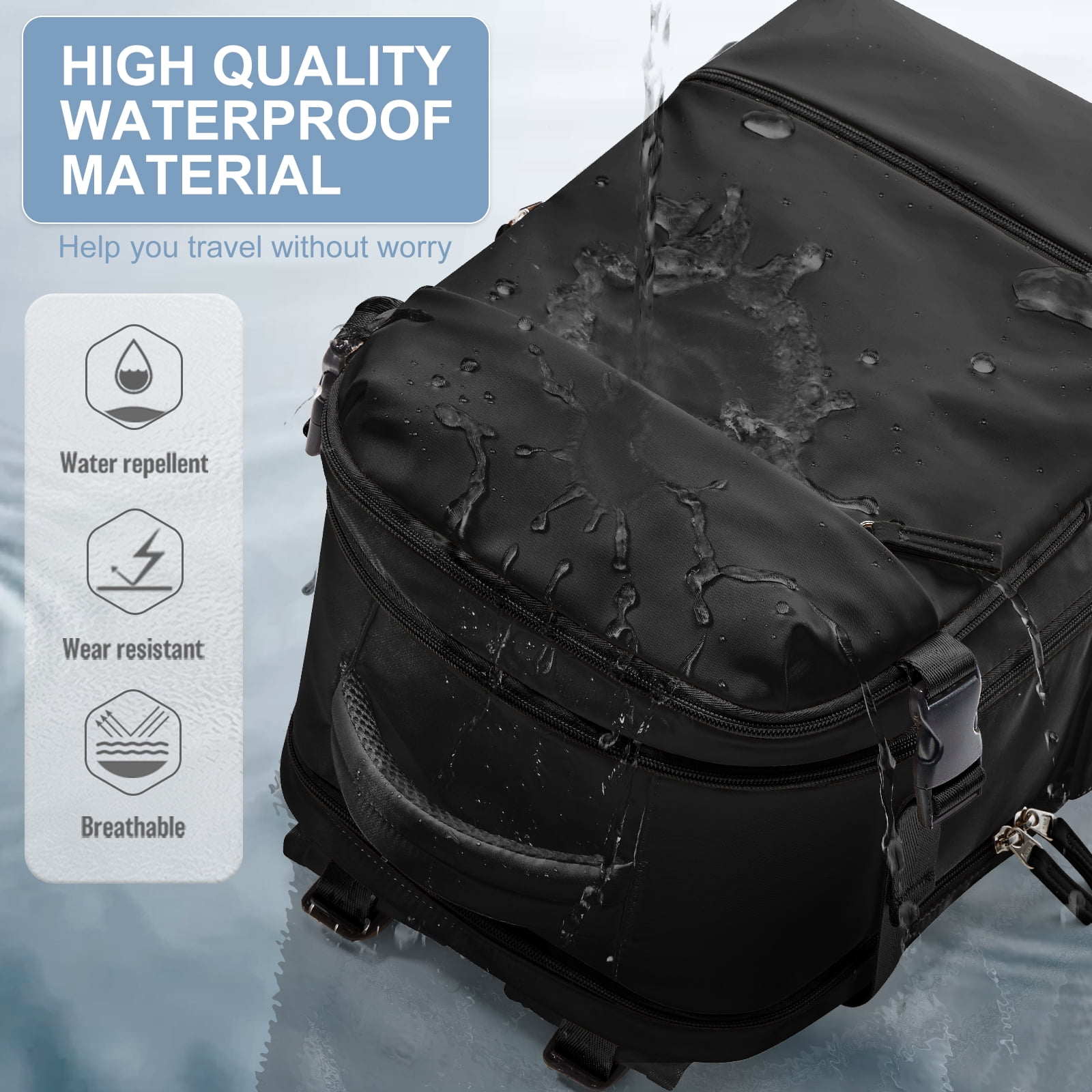 Travel Backpack Simple Durable Carry On Backpack with Shoe Compartment, Personal Item Travel Bag Flight Approved, Water Resistant Laptop Backpack for Women Men Weekender Business, Black