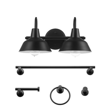 Globe Electric Brooklyn 3-Piece Matte Black Bathroom Set with 15.5" 2-Light Vanity Light, 91004395