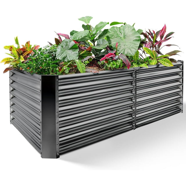 Raised Garden Bed, 6x3x1FT Galvanized Planter Garden Raised Box Set of 2 - Upgraded Quality and Construction, Open Base with Safety Edge and Glove, Beige