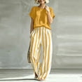 thumbnail image 5 of Women Casual 2 Piece Lounge Set Loose Short Sleeve Top and Wide Leg Pants Striped Matching Outfit Soft Breathable Relaxed Fit Travel Vacation Everyday Wear Comfortable Fashion Set, 5 of 6