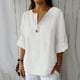 thumbnail image 2 of Vestidos Casuales Para Mujer, Blusas De Mujer De Moda Camisa de lino con cuello en V y bolsillo abotonado para mujer, informal, con escote en V de un cuarto, 2 of 6