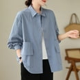thumbnail image 2 of Women Linen Blend Shirt Jackets with Pocket Long Sleeve Casual Loose Coat Lapel Collar Cardigan Lightweight Outwear (Large, Blue), 2 of 4
