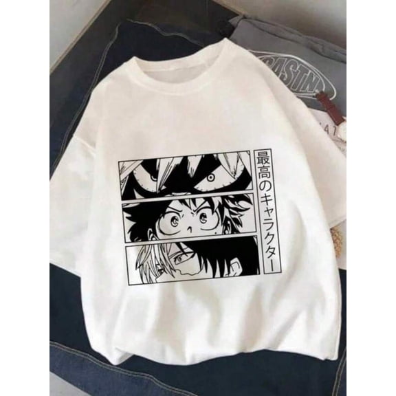 Men's Casual Print Round Neck Short Sleeve T-Shirt Women T Shirts Anime My Hero AcademiaS Shoto