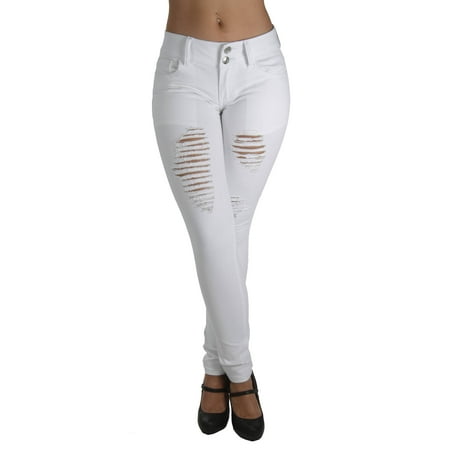 Plus Size Fashion Colored Jeans, Destroyed Ripped, Sexy Skinny