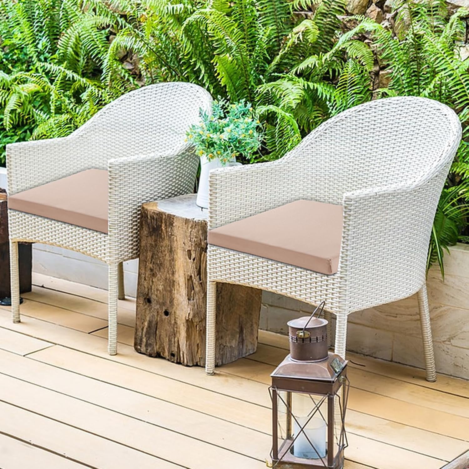 Patio Chair Cushions Set of 4, Outdoor Seat Cushions for Patio Furniture 19 x 19 Inch, Indoor Square Corner Dining Chair Pads Set with Ties and Inner Dust Cover, (Beige)