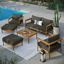 Modway Wren 6-Piece Outdoor Patio Teak Wood Furniture Set in Natural Flint Gray
