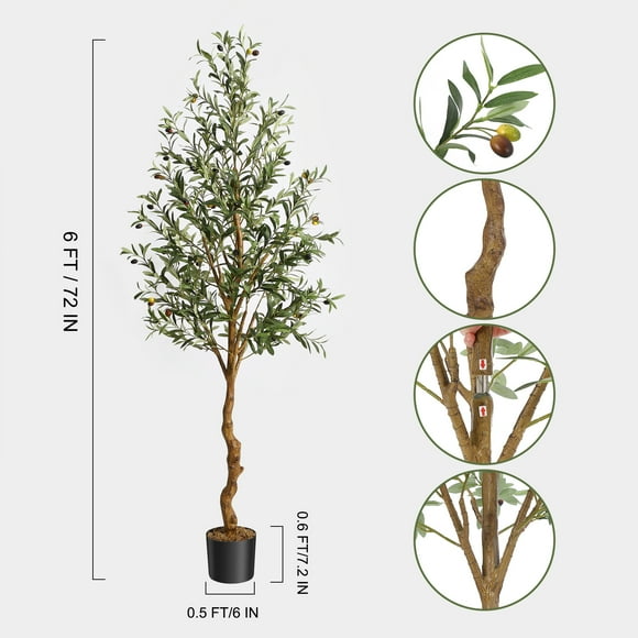 GloryStar Artificial Olive Tree 4/5/6FT (48/60/72in), Faux Silk Olive Tree in Basket, Indoor Fake Plant for Home, Office, or Living Room Decoration