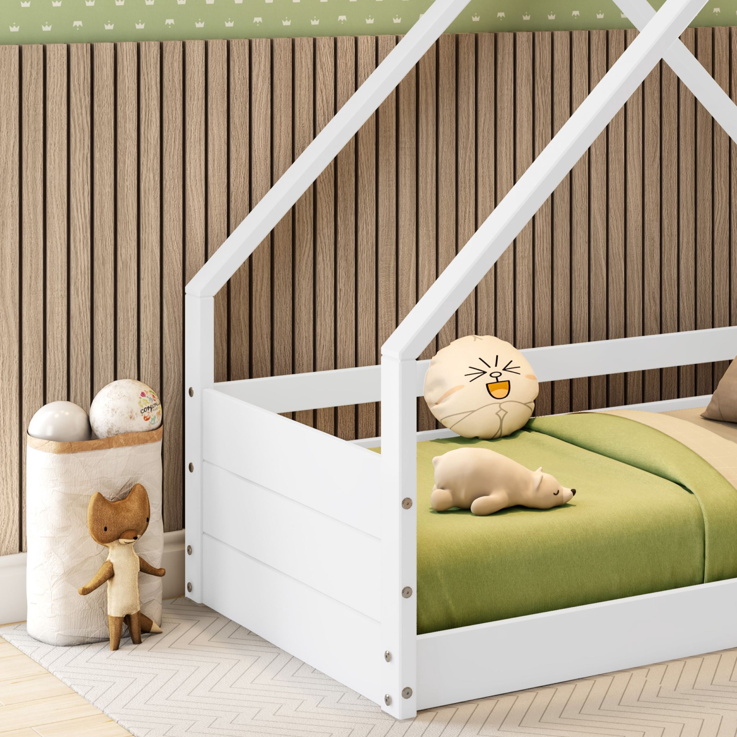 Polifurniture Brie Toddler Bed with Roof and Built-In Guardrails