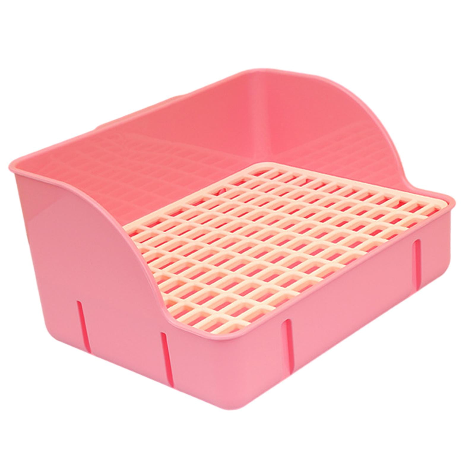 Menolana Rabbit Corner Litter Pan 29x22x15.5cm Potty Trainer Corner Toilet Box for Guinea Pigs Chinchillas Cage Accessories pink pp mesh