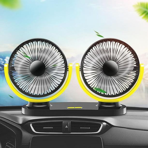 Mini ventilador de doble cabeza para automóvil, doble cabeza para verano, 3 niveles de , enfriador automático con ventilador automático , amarillo negro 24x16cm Yotijar Ventilador de refrigeración del coche