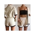thumbnail image 4 of Cenuakty Women Summer Two Piece Outfits Sets Short Sleeve Shirt Tops Drawstring Shorts Sets, 4 of 5