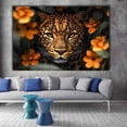 thumbnail image 3 of Mudket Wild Leopard with Orange Jungle Flowers Framed Canvas Wall Art, Botanical Jungle Animal Print Room Decor for Living Room, Office, Bedroom, Ready to Hang-40"L x 28"W, 3 of 10