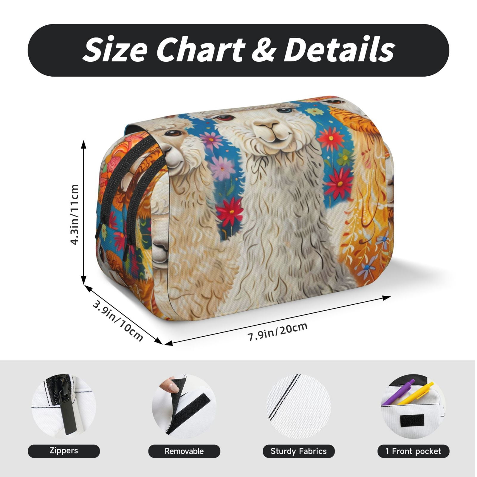 Large-Capacity Flip-Top Double-Layer Pencil Case, Multi-Functional Pocket Pen Case, Durable Stationery Organizer Cute Llamas Alpacas (6)