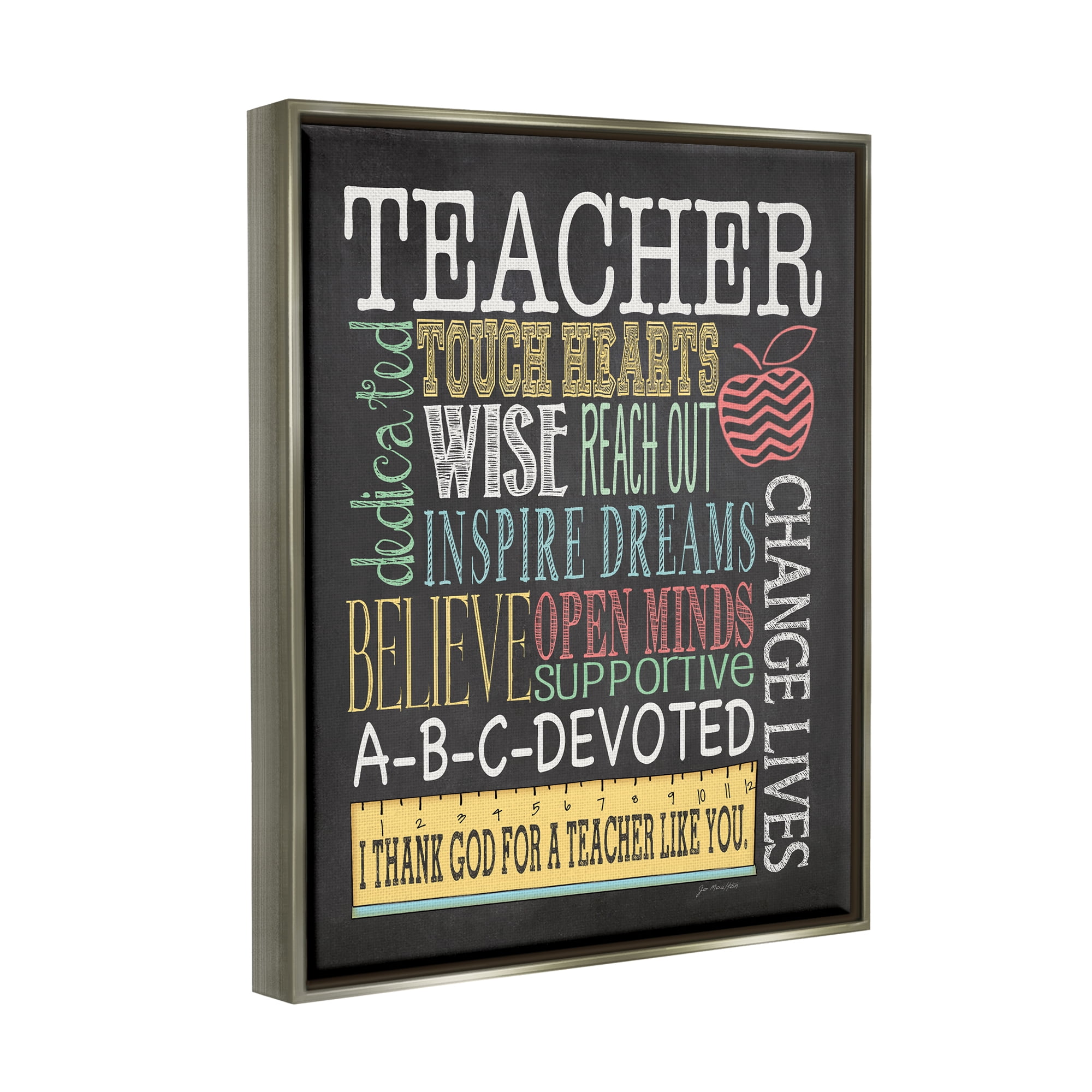 Stupell Teacher Appreciation Chalkboard Style Inspirational Painting Gray Floater Framed Art Print Wall Art
