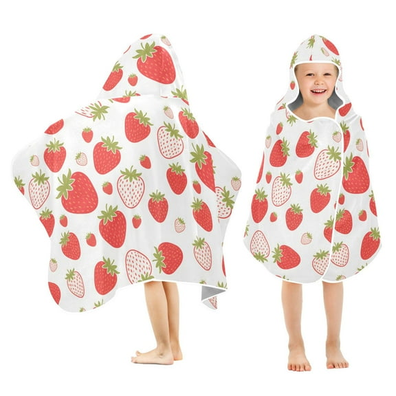 joogoo Strawberry Red Kids Hooded Beach Towel Baby Bath Towel 23.5"x50"