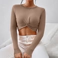 thumbnail image 4 of ZyeKqe Womens Long Sleeve Going out Tops Twist Front Ribbed Knit Crop Top Casual Basic Crewneck Slim T-Shirts, 4 of 6