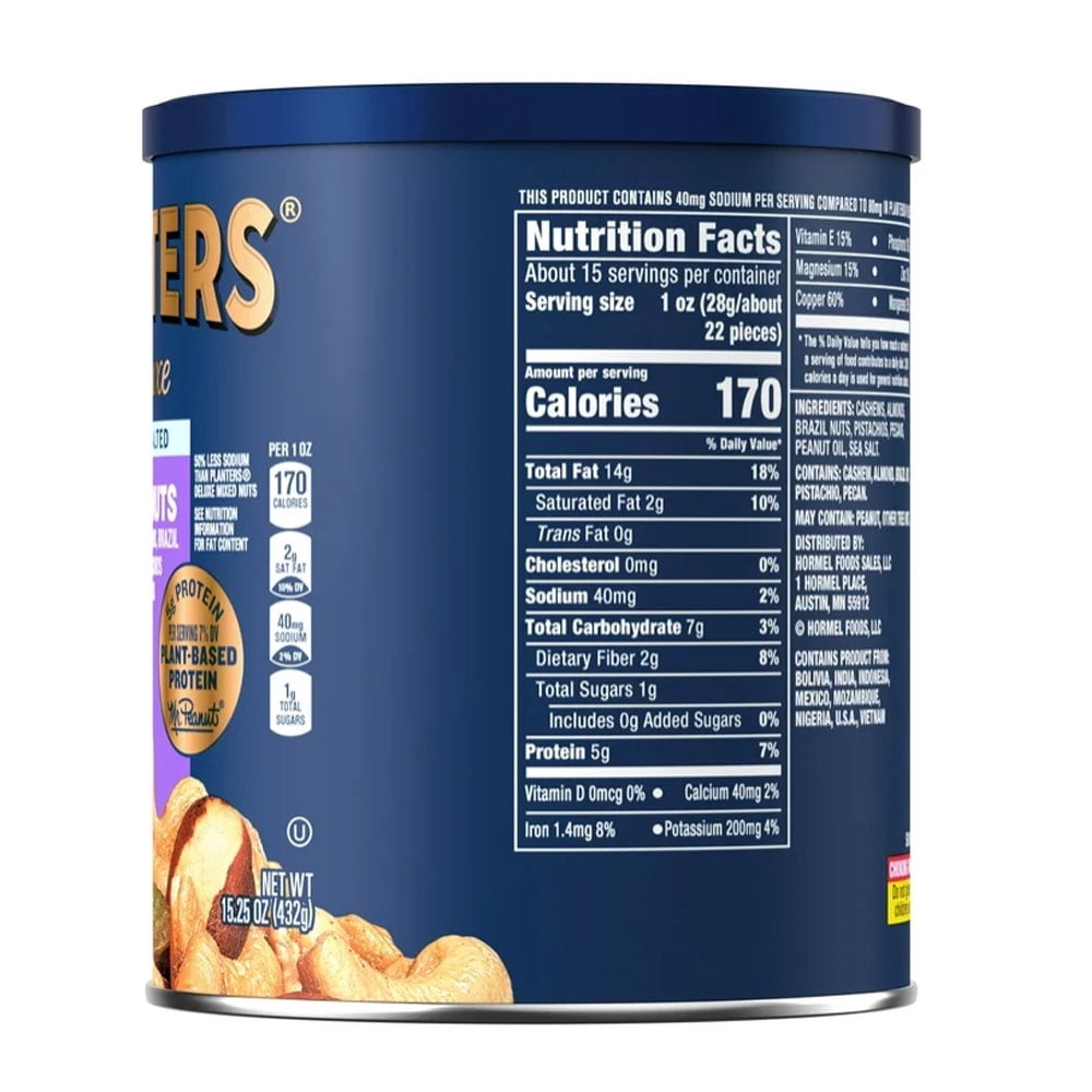 PLNTERS Deluxe Lightly Salted Mixed Nuts, Party Snacks, Plant-Based Protein 15.25oz (2 Canister)  WITH SPOON