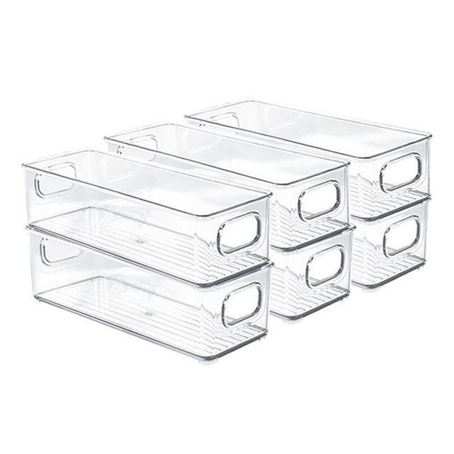 Stackable Plastic Food Storage Bins - Refrigerator Organizer With Handles For Pantry Fridge Freezer Kitchen Countertops Cabinets - Clear Can Organizer