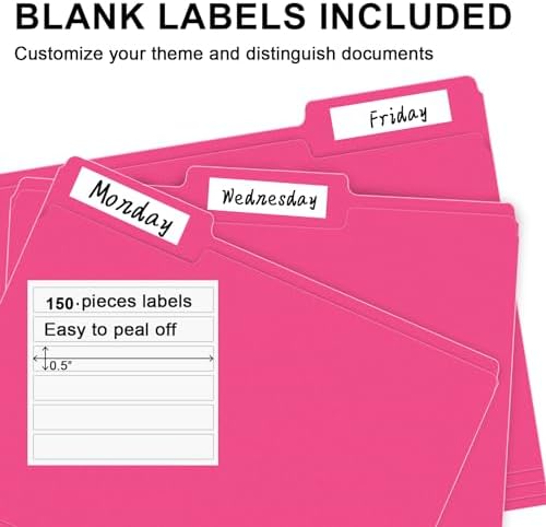 File Folder,  150 Pack 1/3 Cut Tab File Folders Letter Size, Magenta, Folders with Tab, Great for Organizing and Easy File Storage