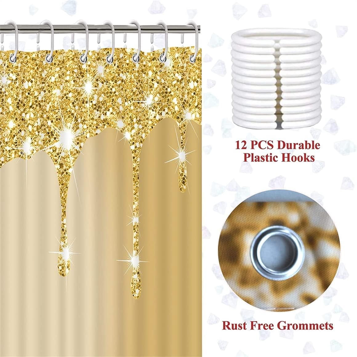 4PCS Bling Diamond Shower Curtain Set with Non-Slip Rugs Toilet Lid Cover and Bath Mat Shower Curtain with 12 Hooks Bathroom Sets with Shower Curtain and Rugs and Accessories