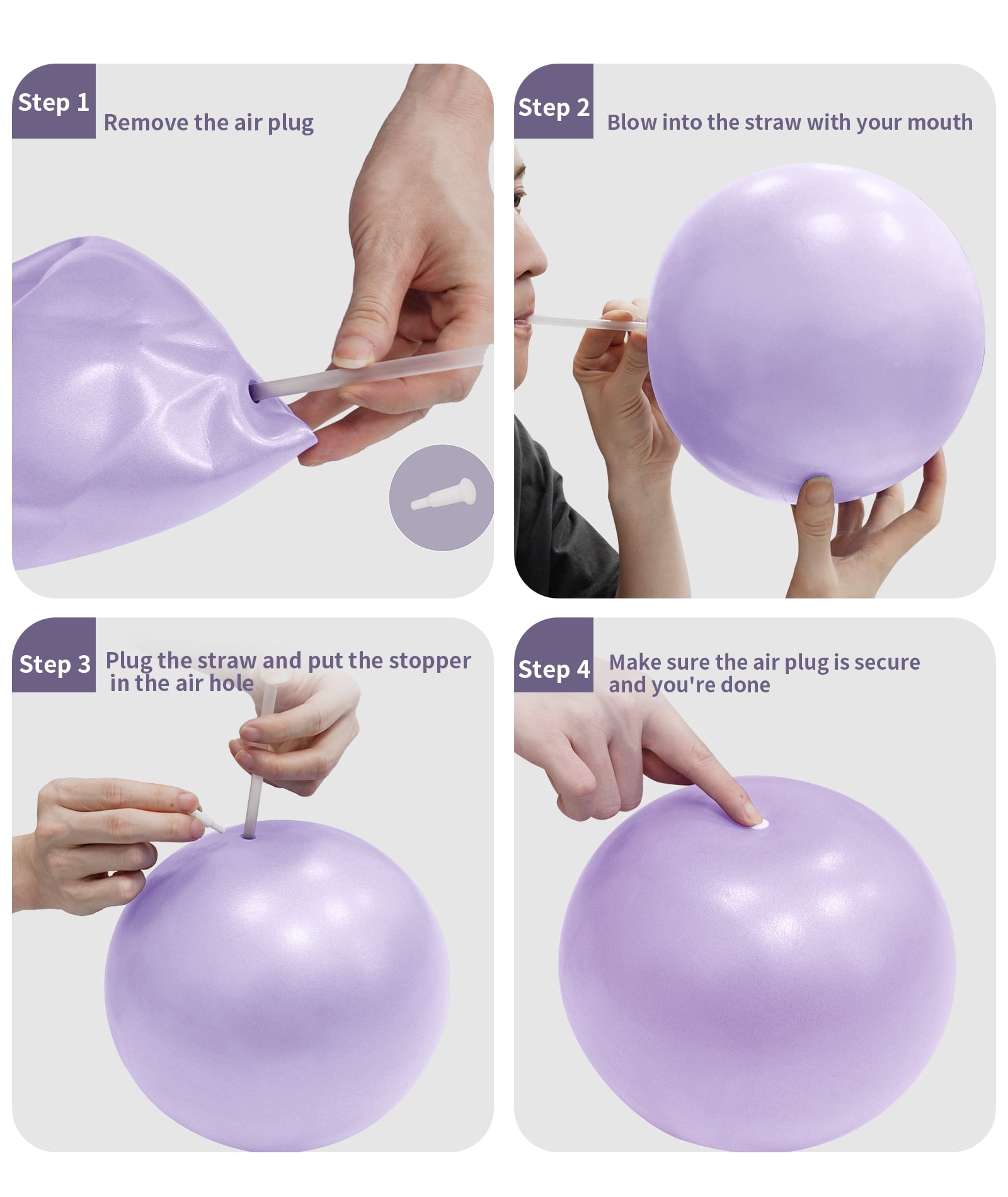 YR 9.8 inch Pilates and Yoga Balls, Anti-Burst Small Exercise Ball for Stability, Pilates, Core Training, Physical Therapy, Purple
