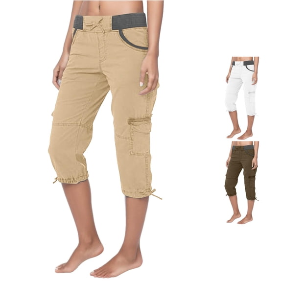 Summer Women Pocket Trousers Outdoor Casual Sports Cropped Pants Overalls Thin Loose Cargo Shorts Padded Cycling Shorts Women