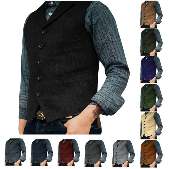 Hinvhai Men's Tweed Suit Vintage Vest Herringbone Wool Prom Waistcoat Groomsmen Wine 10(XL)