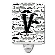 Letter V Moustache Initial Ceramic Night Light