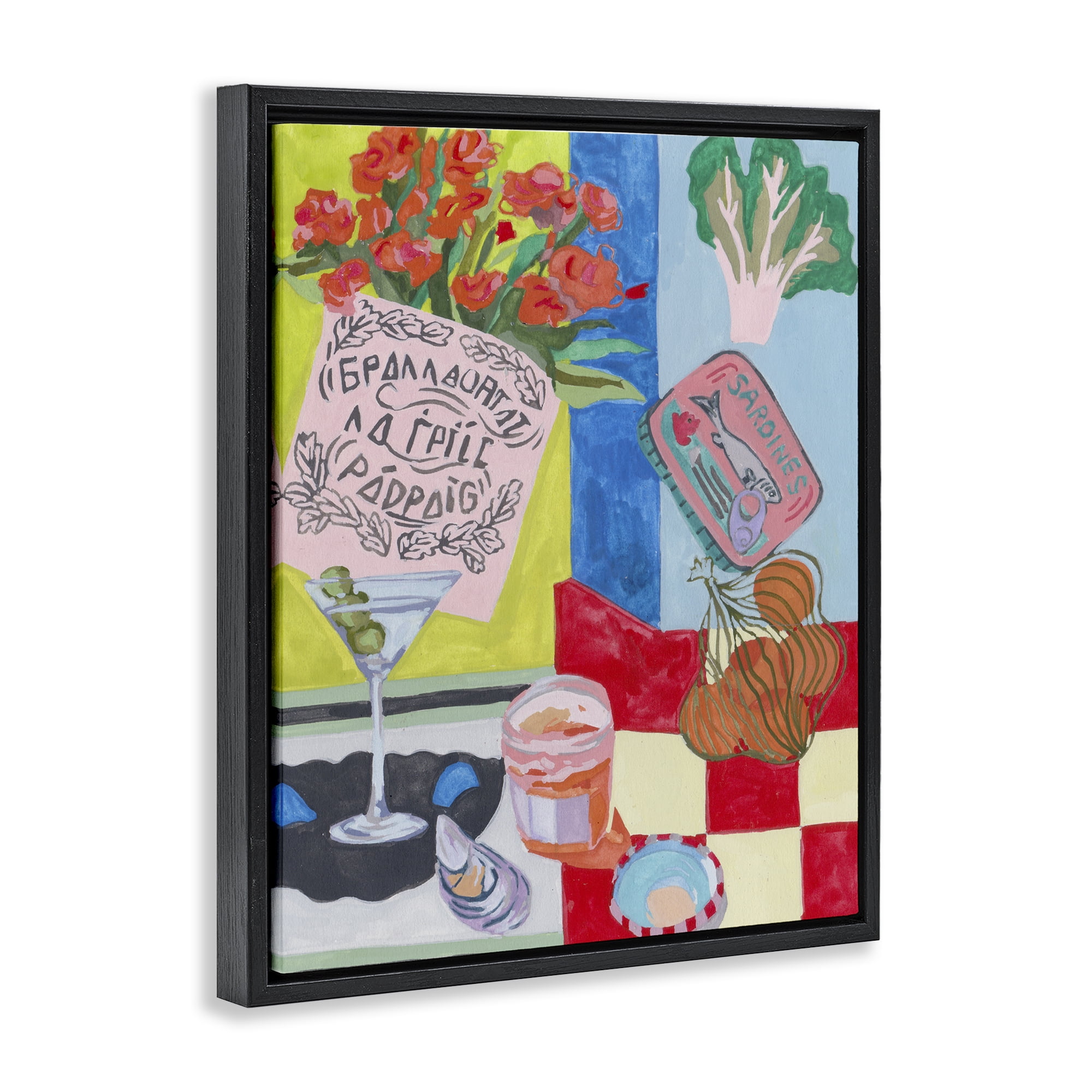 Stupell Industries Kitchen Checkered Still Life Black Framed Floater Canvas Wall Art, design by Melissa Wang