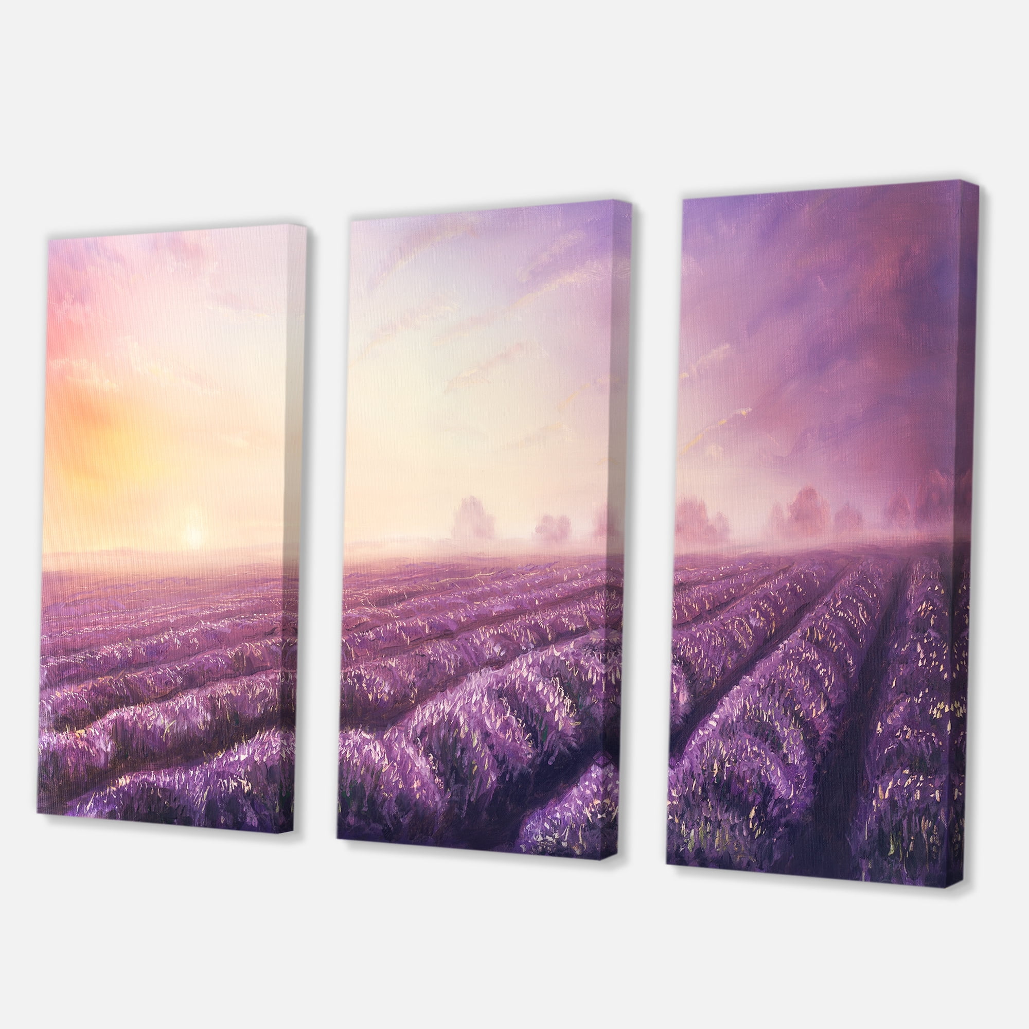 Designart ' Lavender Fields During Sunrise ' Modern Canvas Wall Art Print