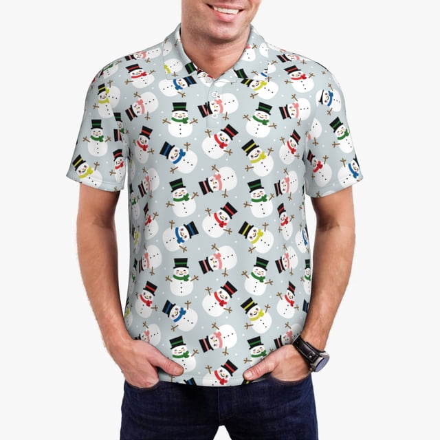 Fotbe Colorful Hat Snowman Camiseta Polo de Golf para Hombre con Estampado – Camisa Deportiva Transpirable con Cuello Abotonado-3X-Large
